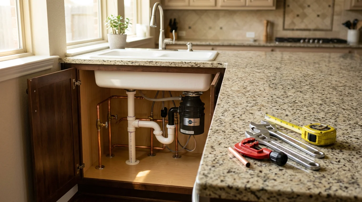 Professional plumber installing residential plumbing in Houston home